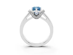 Fancy Blue Radiant Cut Diamond Pavé Band Solitaire Ring Set in Silver with Prong Setting
