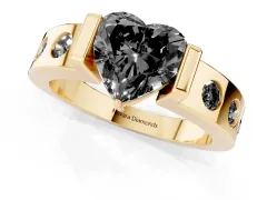 Fancy Black Heart Cut Diamond Channel-Set Band Ring Set in Yellow gold with Bezel Prong Setting