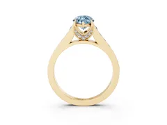 Fancy Blue Marquise Cut Diamond Solitaire Pavé Engagement Ring Set in Yellow gold with Prong Setting