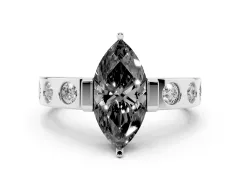 Fancy Black Marquise Cut Diamond Channel-Set Band Ring Set in Silver with Bezel Prong Setting