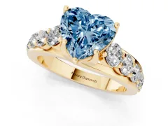 Fancy Blue Heart Cut Diamond Pavé Engagement Ring Set in Yellow gold with Prong Setting