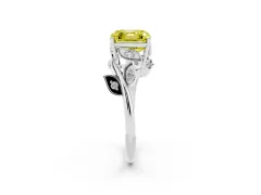 Fancy Yellow Asscher Cut Diamond Solitaire Twist Engagement Ring Set in White gold with Pavé Leaf Accents