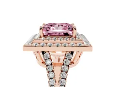 Fancy Pink Princess Cut Diamond Double Halo Ring Set in Rose gold with Pavé Band