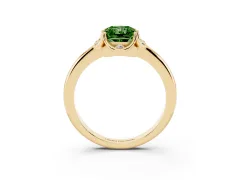 Fancy Green Radiant Cut Diamond Round Cluster Halo Ring Set in Yellow gold with Solitaire Band and Prong Setting
