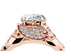 Heart Cut Diamond Leaf-Inspired Engagement Ring Set in Rose gold with Round Accents