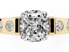 Cushion Cut Diamond Channel-Set Band Ring Set in Yellow gold with Bezel Prong Setting