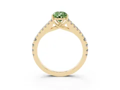Fancy Green Pear Cut Diamond Split Shank Pavé Engagement Ring Set in Yellow gold with Prong-Held Center Stone
