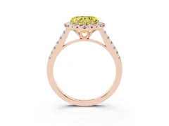Fancy Yellow Heart Cut Diamond Pavé Halo Engagement Ring Set in Rose gold with Pavé Band and Prong Setting