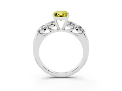 Fancy Yellow Radiant Cut Diamond Five-Stone Prong Set Ring Set in White gold with Classic Band