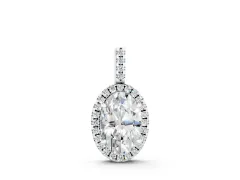 Oval Halo Diamond Pendant Set in White gold with Prong-Set Center
