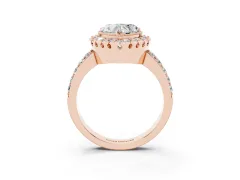 Heart Cut Diamond Halo Ring Set in Rose gold with Pavé Shank and Prong Setting