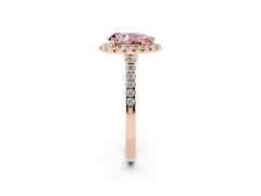 Fancy Pink Pear Cut Diamond Halo Pavé Engagement Ring Set in Rose gold with Prong Setting