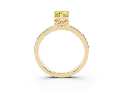 Fancy Yellow Pear Cut Diamond Solitaire Ring Set in Yellow gold with Channel Set Band and Prong Setting