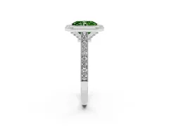 Fancy Green Radiant Cut Diamond Halo Milgrain Pavé Band Ring Set in Silver with Prong Setting