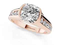 Cushion Cut Diamond Bezel-Set Solitaire Ring Set in Rose gold with Channel-Set Band