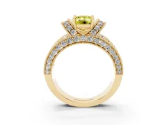Fancy Yellow Emerald Cut Diamond Milgrain Halo Pavé Engagement Ring Set in Yellow gold with Prong Setting