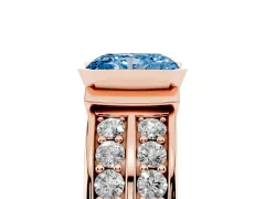 Fancy Blue Radiant Cut Diamond Wide Channel Set Band Ring Set in Rose gold with Bezel Setting