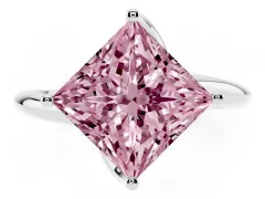 Fancy Pink Princess Cut Diamond Solitaire Engagement Ring Set in Silver with Classic Plain Band