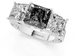 Fancy Black Princess Cut Diamond Three-Stone Ring Set in Platinum with Textured Band
