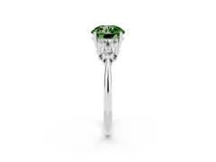 Fancy Green Round Cut Diamond Cluster Ring Set in Silver with Plain Band and Prong Setting