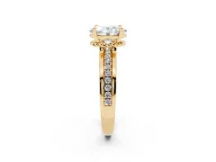 Oval Cut Diamond Solitaire Ring Set in Yellow gold with Channel Set Band and Prong Setting