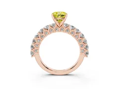 Fancy Yellow Cushion Cut Diamond Solitaire Ring Set in Rose gold with Shared Prong Pavé Band