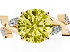 Fancy Yellow Round Cut Diamond Solitaire Ring Set in Yellow gold with Twisted Marquise Accent Band