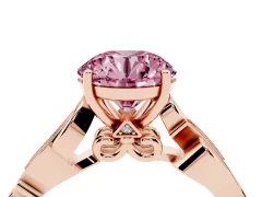Fancy Pink Round Cut Diamond Vine Band Solitaire Ring Set in Rose gold with Milgrain Prong Setting