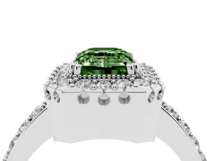 Fancy Green Emerald Cut Diamond Halo Ring Set in Platinum with Pavé Shank and Prong Setting