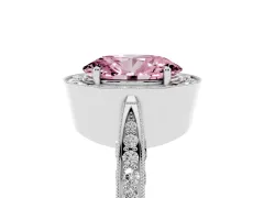 Fancy Pink Oval Cut Diamond Halo Engagement Ring Set in Platinum with Accent Split Shank Band