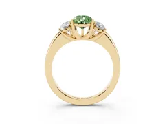 Fancy Green Pear Cut Diamond Three-Stone Ring Set in Yellow gold with Bold Center and Classic Band