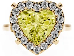 Fancy Yellow Heart Cut Diamond Cluster Halo Solitaire Ring Set in Yellow gold with Prong Setting