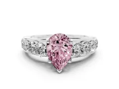 Fancy Pink Pear Cut Diamond Pavé Engagement Ring Set in Silver with Prong Setting