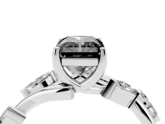 Fancy Black Radiant Cut Diamond Solitaire Ring Set in Silver with Twisted Marquise Accent Band