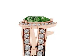 Fancy Green Pear Cut Diamond Halo Ring Set in Rose gold with Double Pavé Split Shank