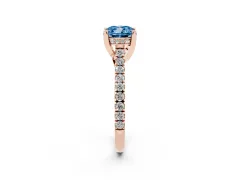 Fancy Blue Cushion Cut Diamond Solitaire Ring Set in Rose gold with Brilliant Pavé Band and Prong Setting