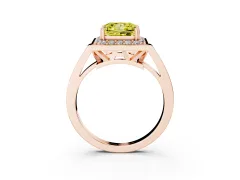 Fancy Yellow Princess Cut Diamond Halo Ring Set in Rose gold with Accent-Lined Split Shank and Prong Setting