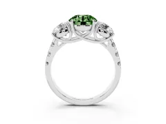 Fancy Green Round Cut Diamond Three-Stone Ring Set in Silver with Pavé Band