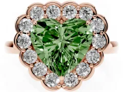 Fancy Green Heart Cut Diamond Halo Cluster Engagement Ring Set in Rose gold with Solitaire Band and Prong Setting
