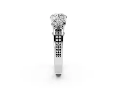 Round Cut Diamond Three-Stone Ring Set in Platinum with Textured Band