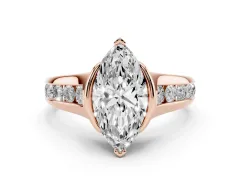 Marquise Cut Diamond Bezel-Set Solitaire Ring Set in Rose gold with Channel-Set Band