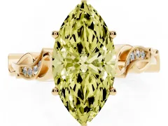 Fancy Yellow Marquise Cut Diamond Vine Band Solitaire Ring Set in Yellow gold with Milgrain Prong Setting