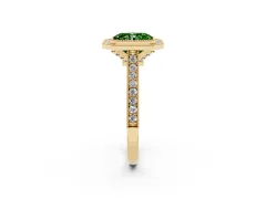 Fancy Green Radiant Cut Diamond Halo Milgrain Pavé Band Ring Set in Yellow gold with Prong Setting