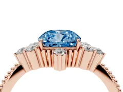 Fancy Blue Cushion Cut Diamond Cluster Ring Set in Rose gold with Beaded Band