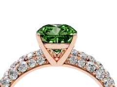 Fancy Green Cushion Cut Diamond Pavé Band Solitaire Ring Set in Rose gold with Close-Set Accent Stones and Prong Setting