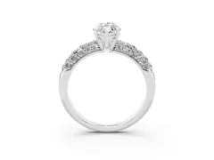 Marquise Cut Diamond Pavé Band Solitaire Ring Set in Platinum with Close-Set Accent Stones and Prong Setting