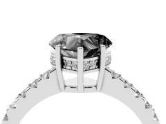 Fancy Black Heart Cut Diamond Solitaire Engagement Ring Set in Silver with Pavé Band and Prong Setting