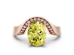 Fancy Yellow Oval Cut Diamond Solitaire Engagement Ring Set in Rose gold with Pavé Shoulders