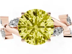 Fancy Yellow Round Cut Diamond Solitaire Ring Set in Rose gold with Twisted Marquise Accent Band