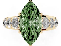 Fancy Green Marquise Cut Diamond Pavé Engagement Ring Set in Yellow gold with Prong Setting